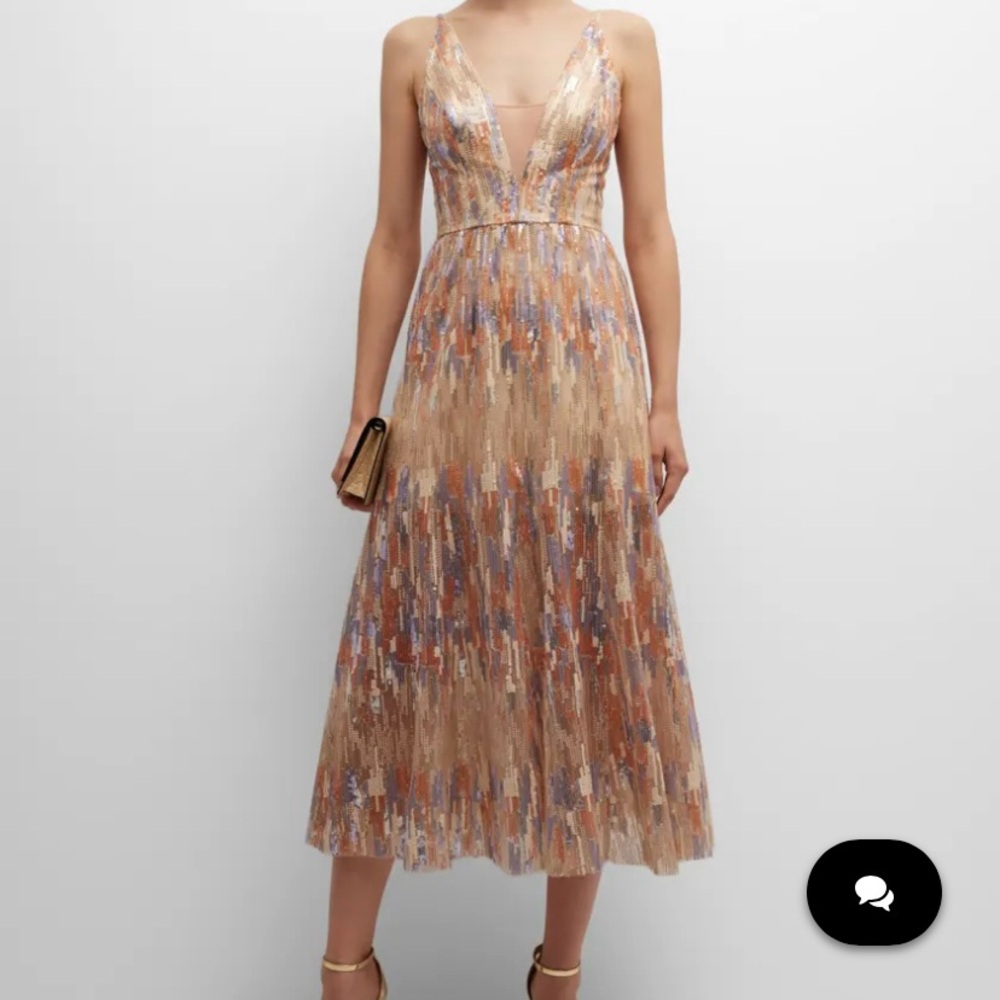 Dress the Population Tan and Cream Sundress Sleeveless Plunge Wedding